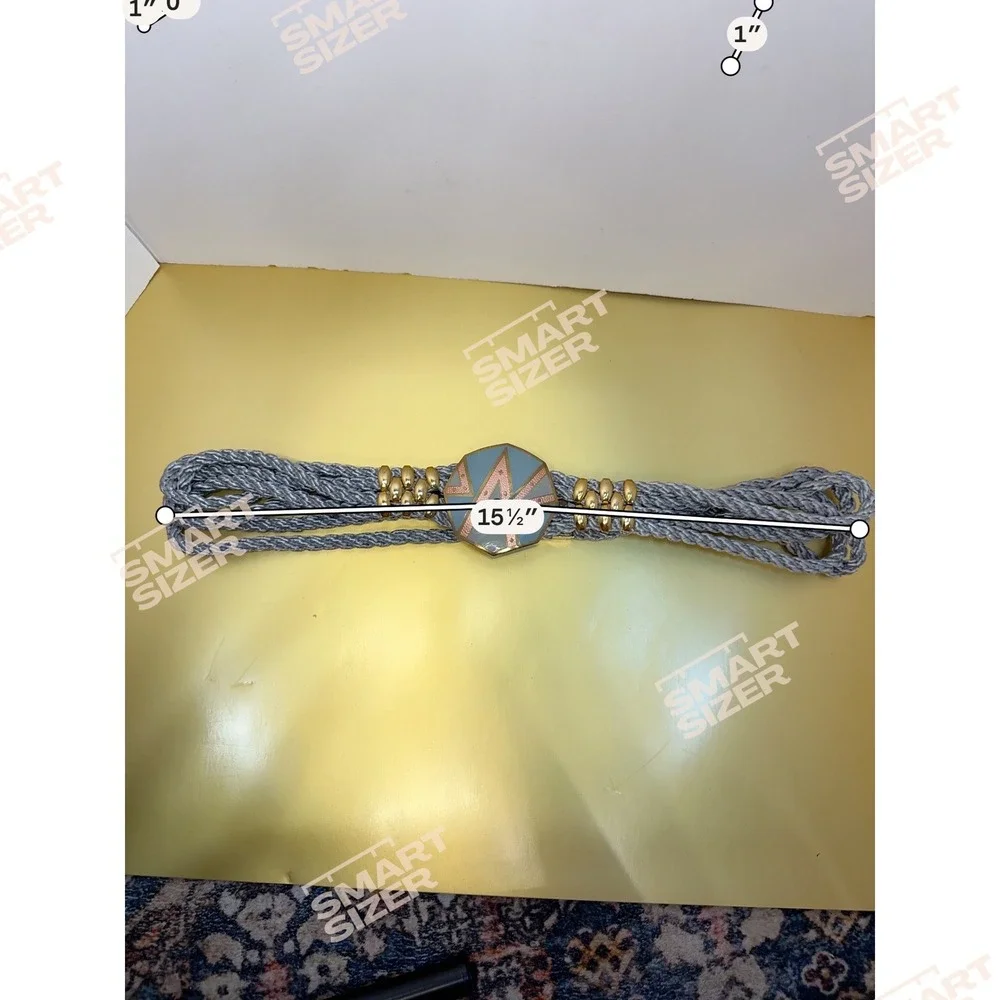 Vintage Art Deco Enamel Geometric Braided Rope Belt and‎ Necklace Set Grey Gold